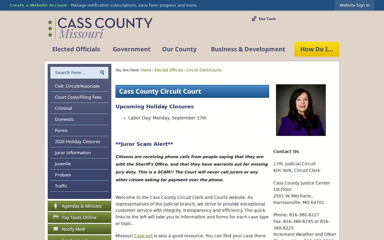 Cass County court docket Circuit Clerk and court divisions information