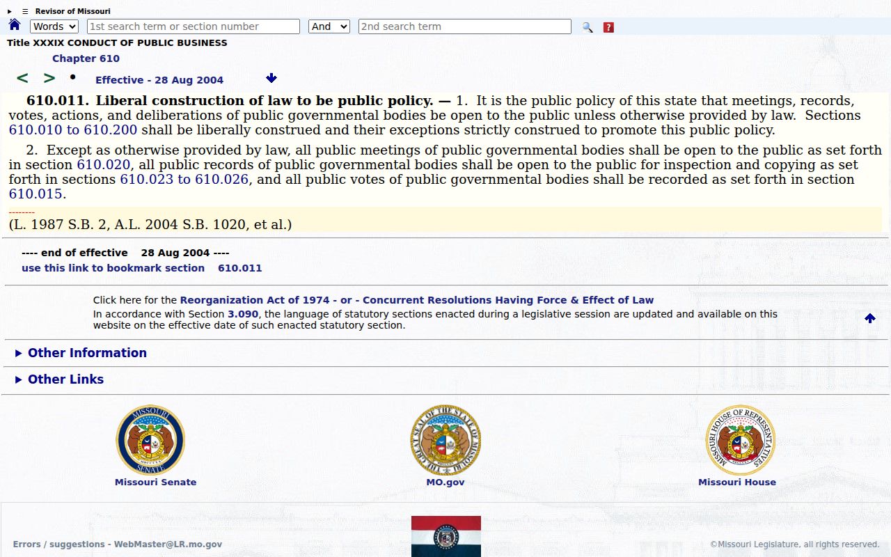 Cass County court record research showing Missouri Sunshine Law policy
