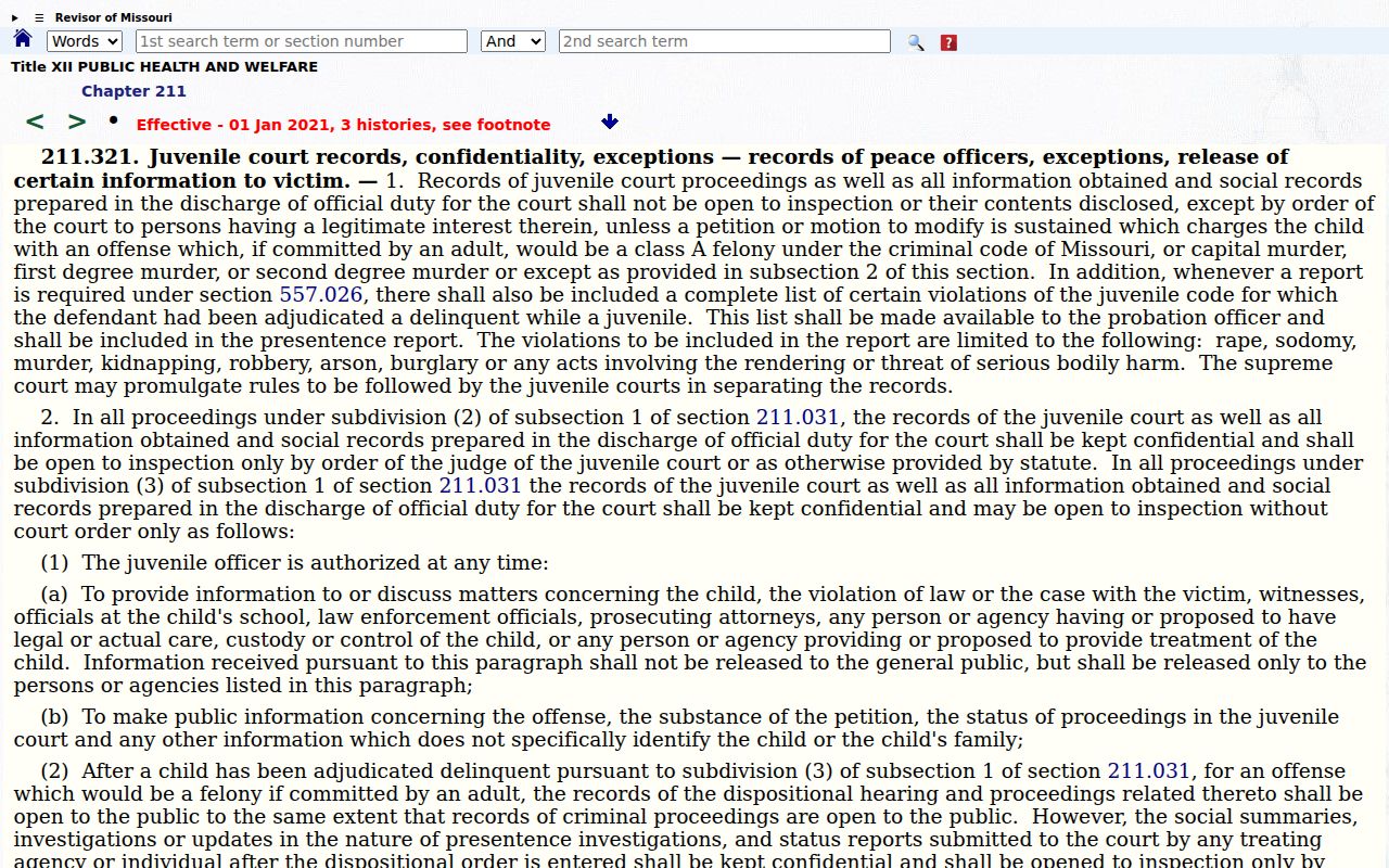 Cass County court record access research showing Missouri juvenile confidentiality