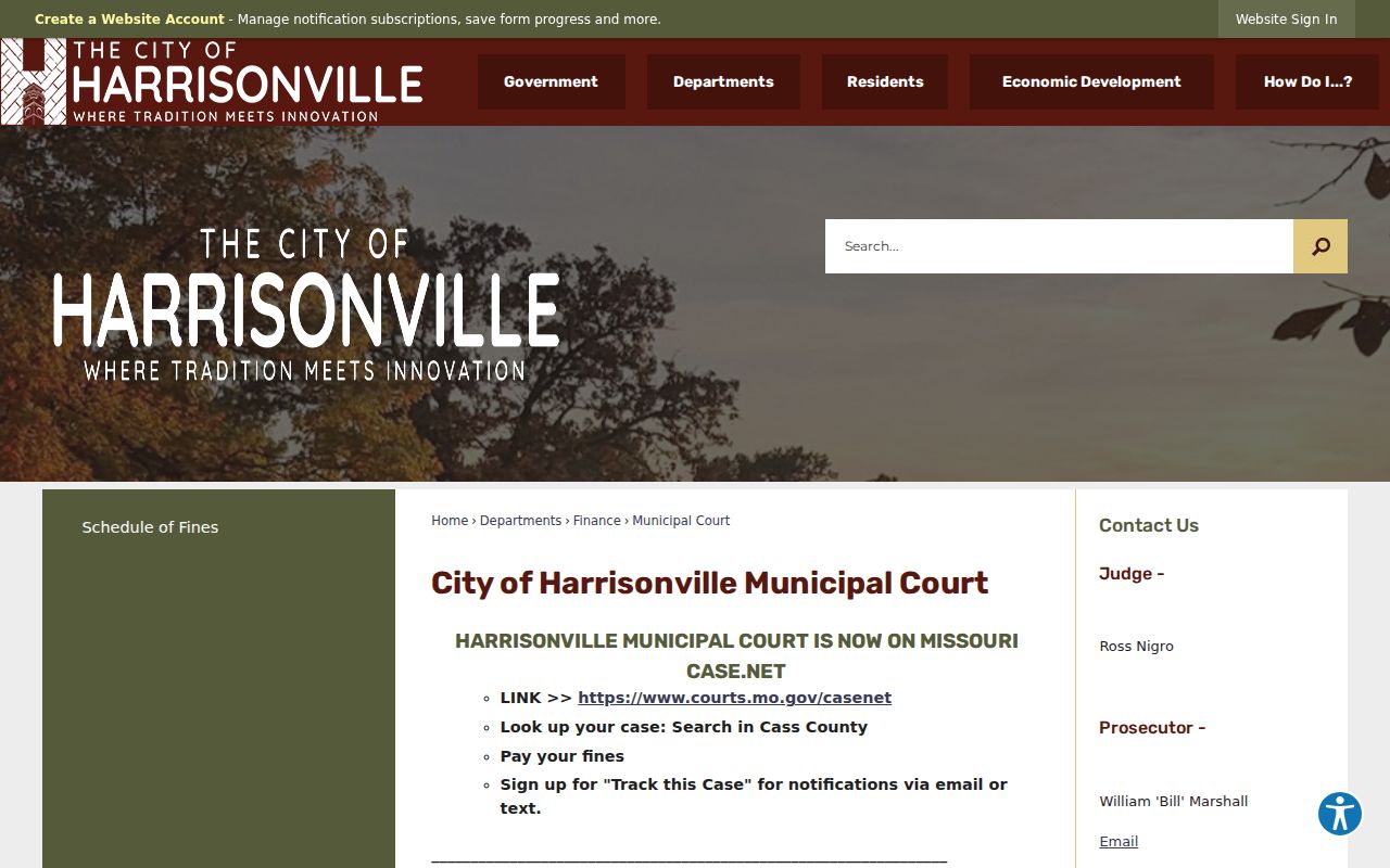 Harrisonville municipal court docket search and public record access