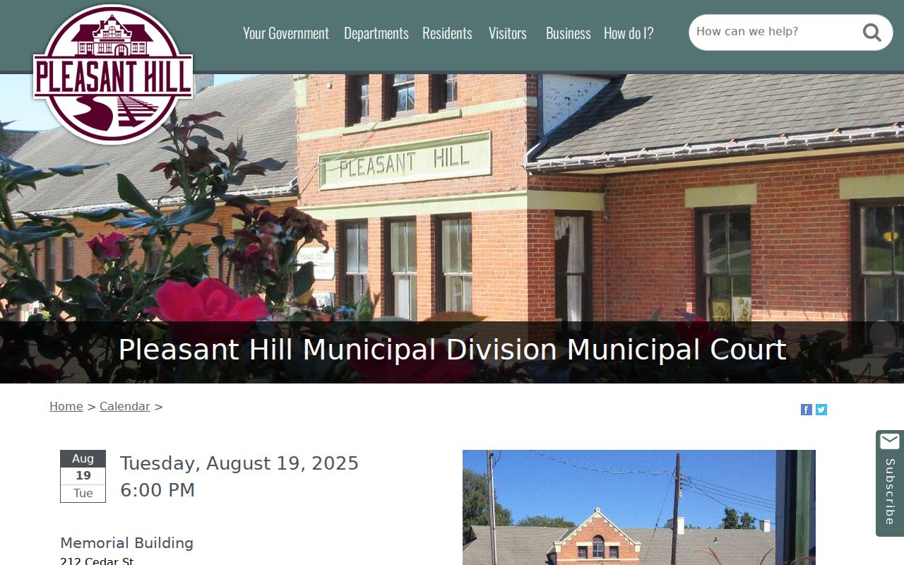 Pleasant Hill court docket calendar event at the Memorial Building